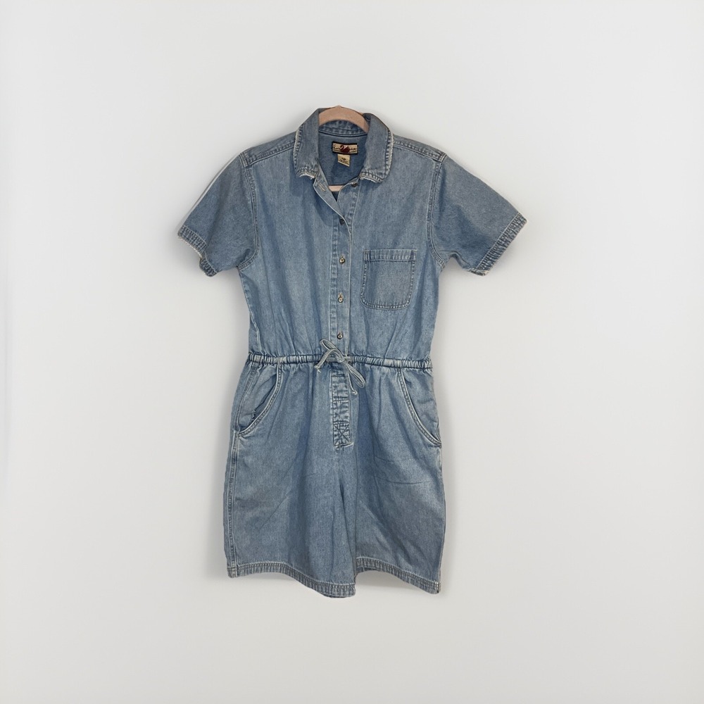 vintage 90s Gloria Vanderbilt denim romper short jumpsuit new NWT medium blue